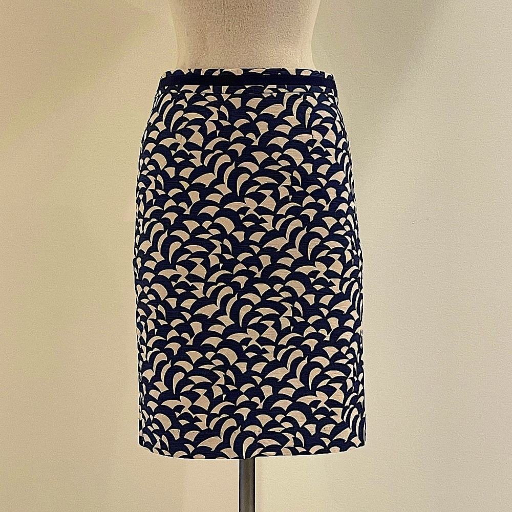 Navy & Cream Patterned Pencil Skirt